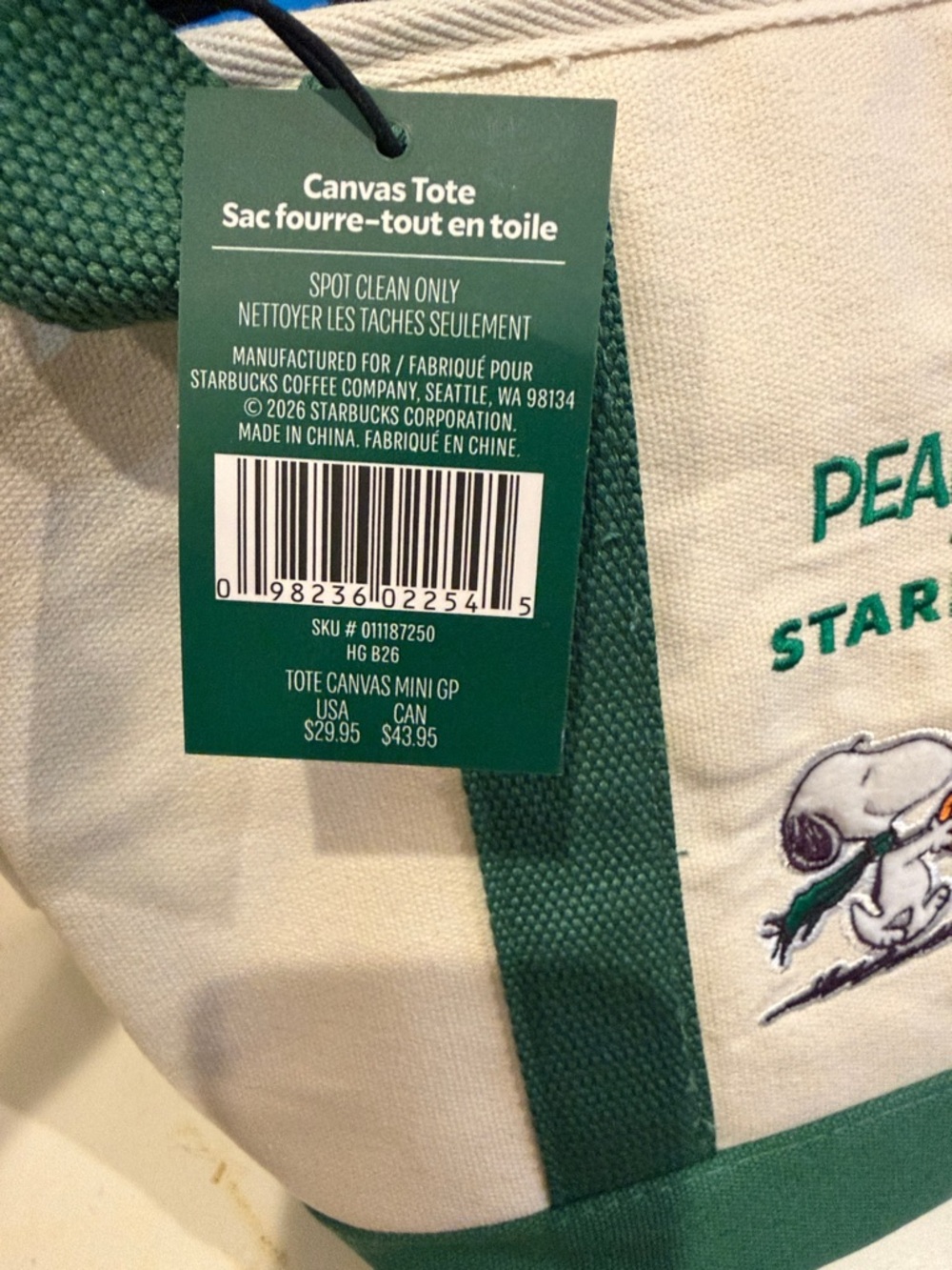 Starbucks x Peanuts Snoopy Pumpkin Canvas Tote Bag Fall 2026 NWT - Picture 2 of 4